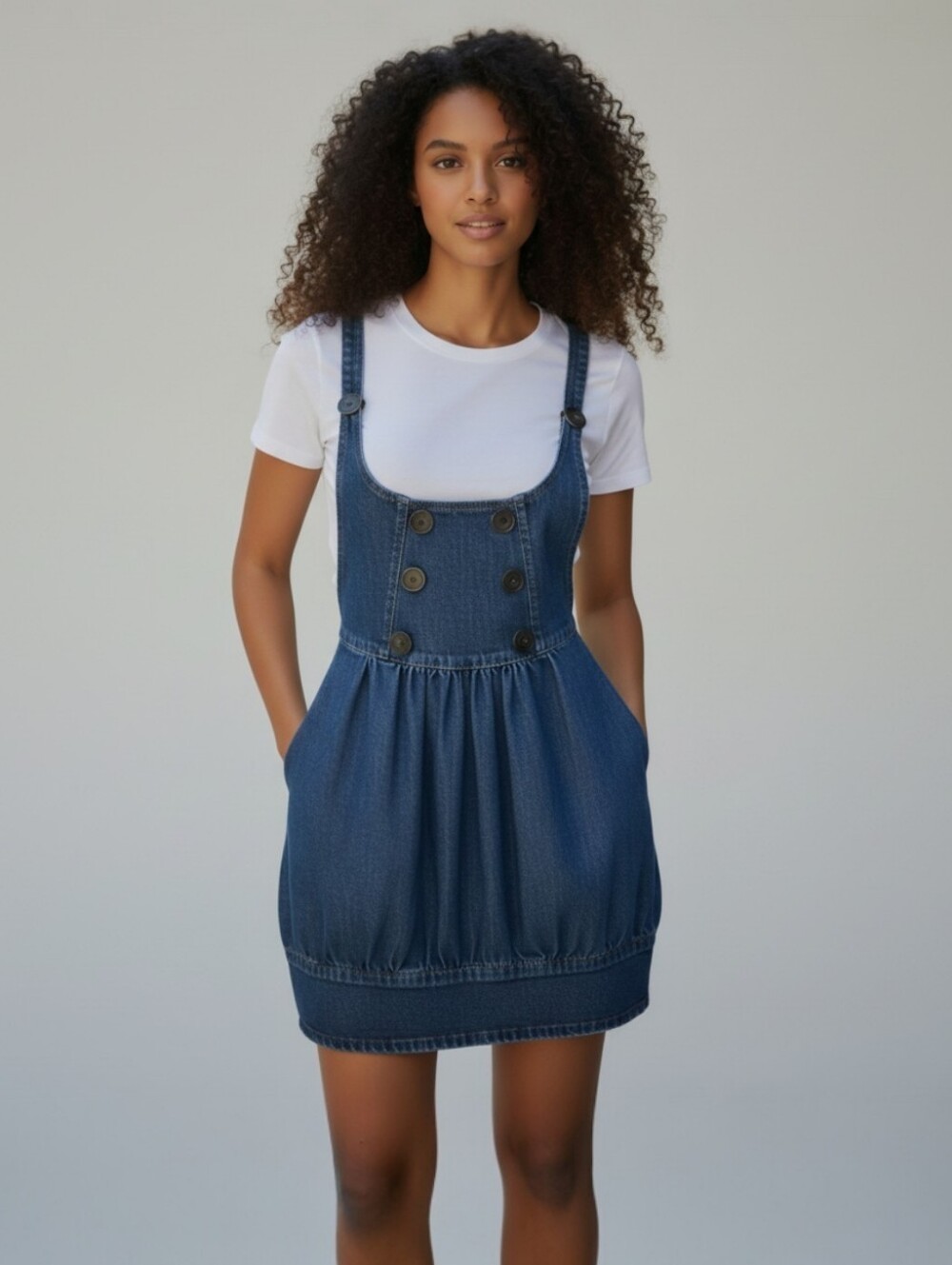 Y2K Guess Denim Bubble Suspender Dress, Pockets, Button Details, EUC, Size 7